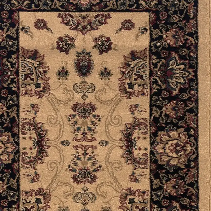8' Ivory And Black Oriental Runner Rug Photo 5