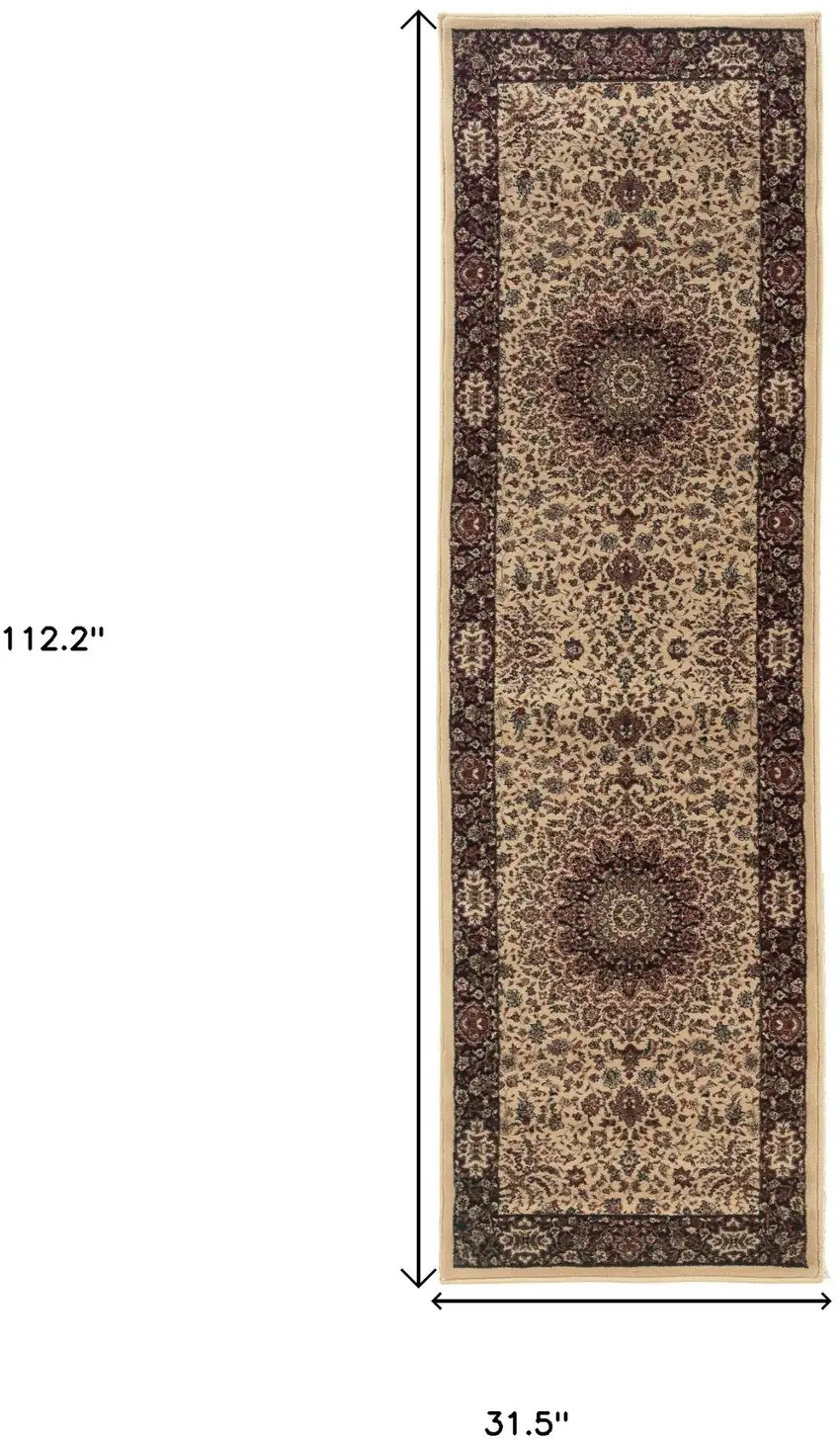 9' Ivory And Black Oriental Runner Rug Photo 3