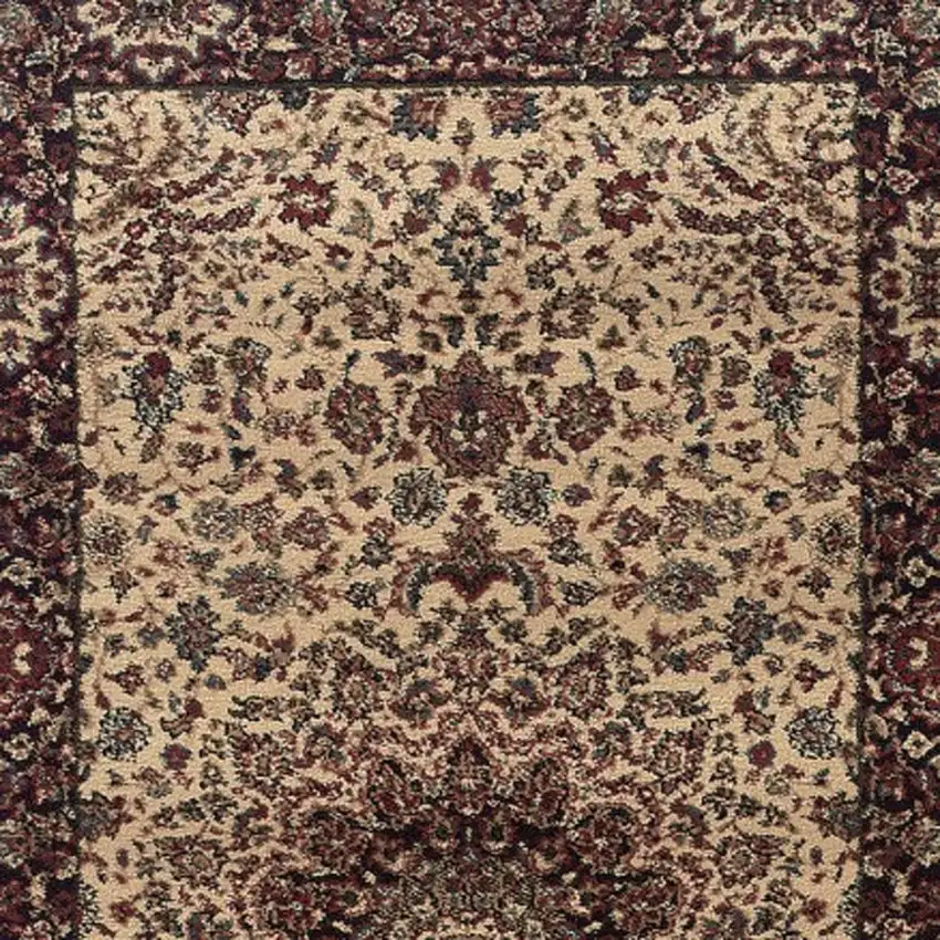 9' Ivory And Black Oriental Runner Rug Photo 5