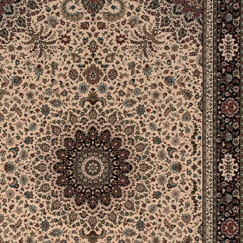 8' Ivory And Black Oriental Square Rug Photo 4