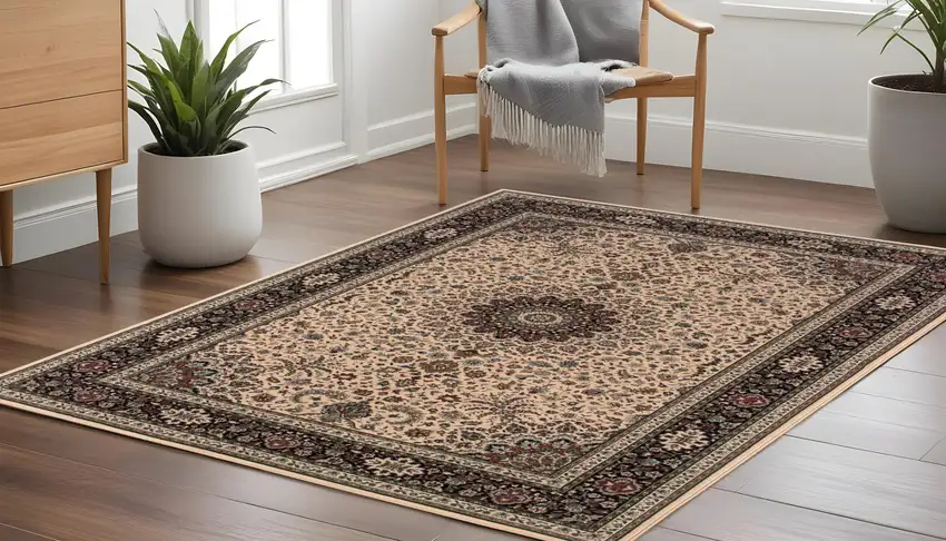 8' Ivory And Black Oriental Square Rug Photo 1