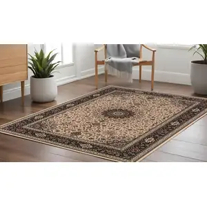 Photo of 8' Ivory And Black Oriental Square Rug