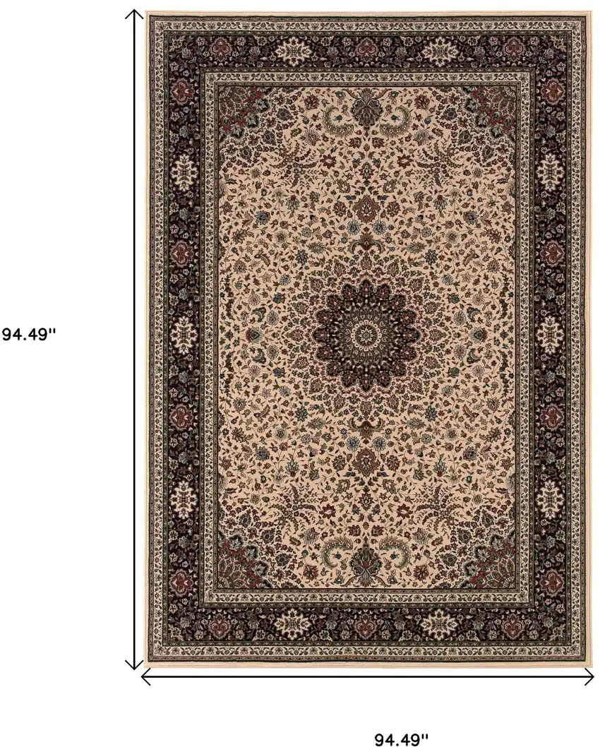 8' Ivory And Black Oriental Square Rug Photo 3