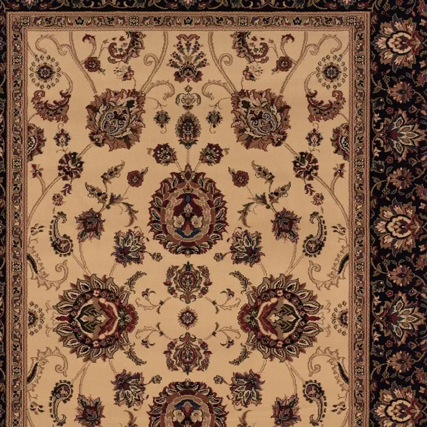 8' Ivory And Black Oriental Square Rug Photo 4