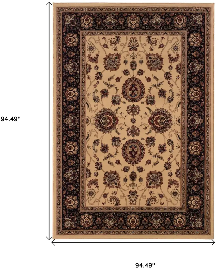 8' Ivory And Black Oriental Square Rug Photo 3