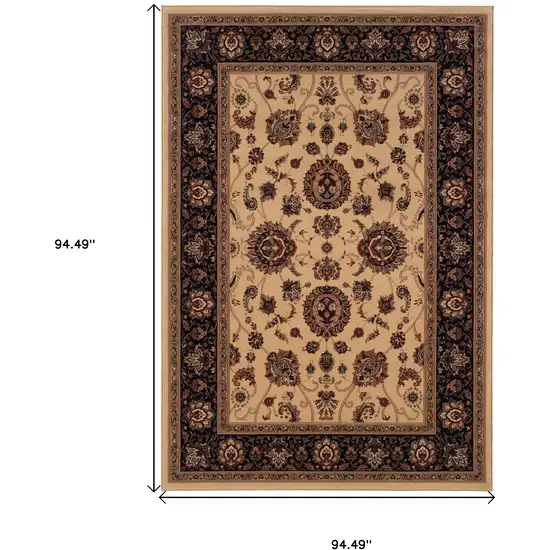 8' Ivory And Black Oriental Square Rug Photo 3
