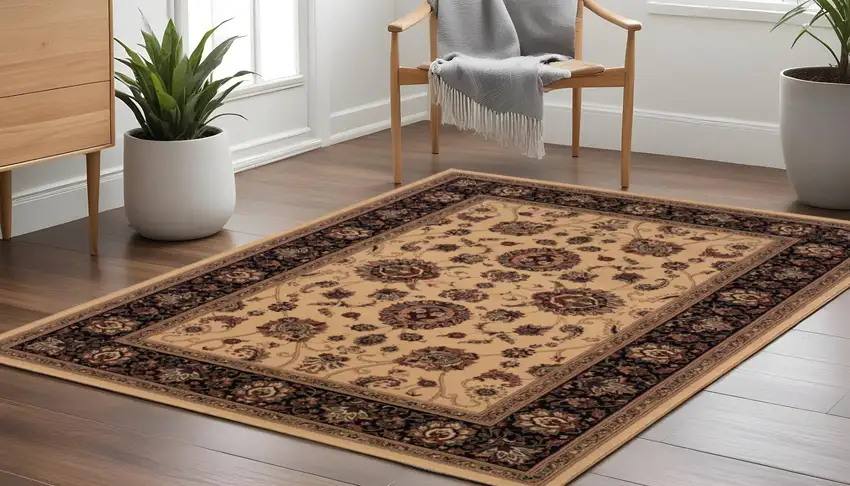 8' Ivory And Black Oriental Square Rug Photo 1