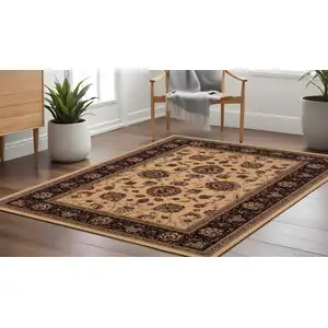 Photo of 8' Ivory And Black Oriental Square Rug