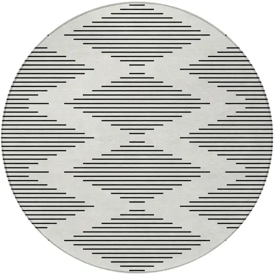 8' Ivory And Black Round Geometric Washable Indoor Outdoor Area Rug Photo 4