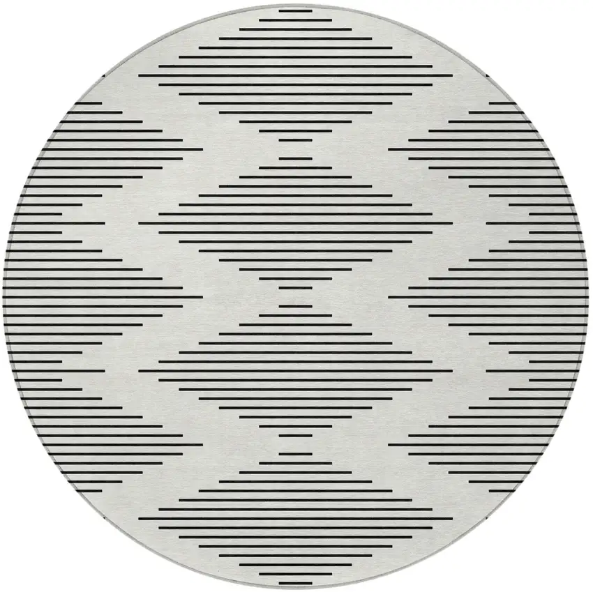 8' Ivory And Black Round Geometric Washable Indoor Outdoor Area Rug Photo 4