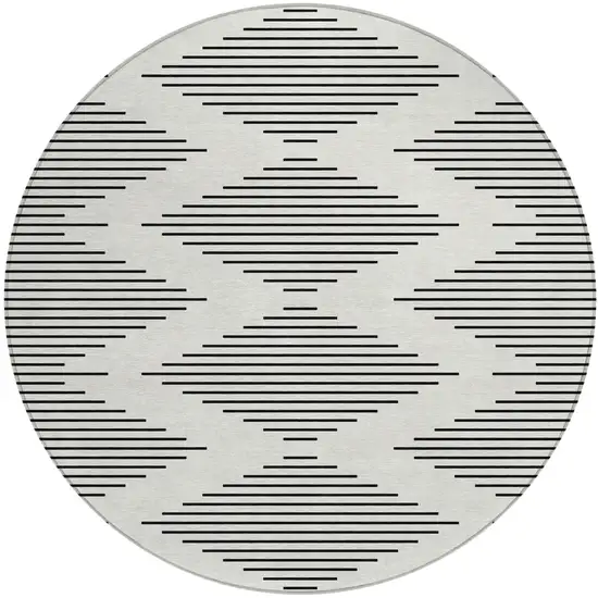 8' Ivory And Black Round Geometric Washable Indoor Outdoor Area Rug Photo 2