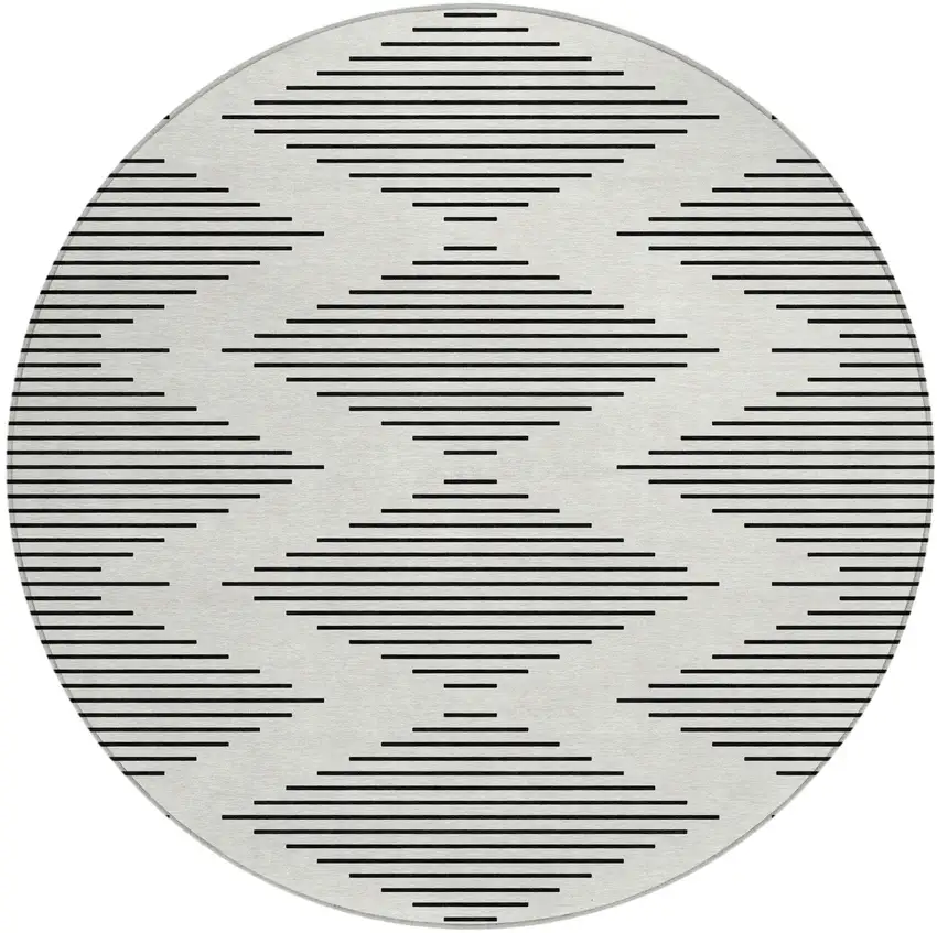 8' Ivory And Black Round Geometric Washable Indoor Outdoor Area Rug Photo 2