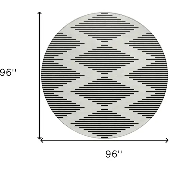 8' Ivory And Black Round Geometric Washable Indoor Outdoor Area Rug Photo 3