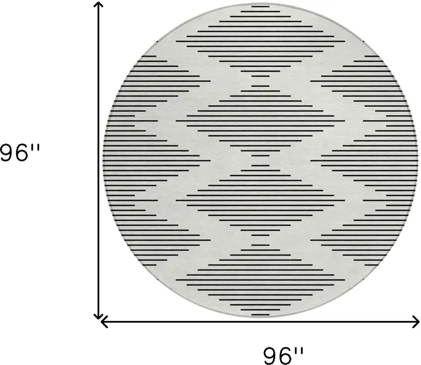 8' Ivory And Black Round Geometric Washable Indoor Outdoor Area Rug Photo 3