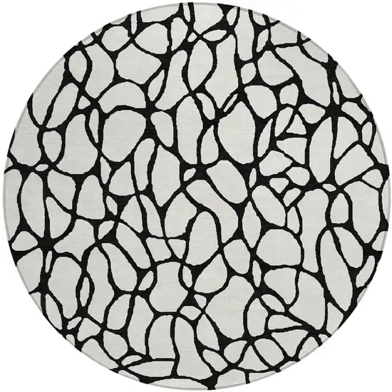 8' Ivory And Black Round Geometric Washable Indoor Outdoor Area Rug Photo 2