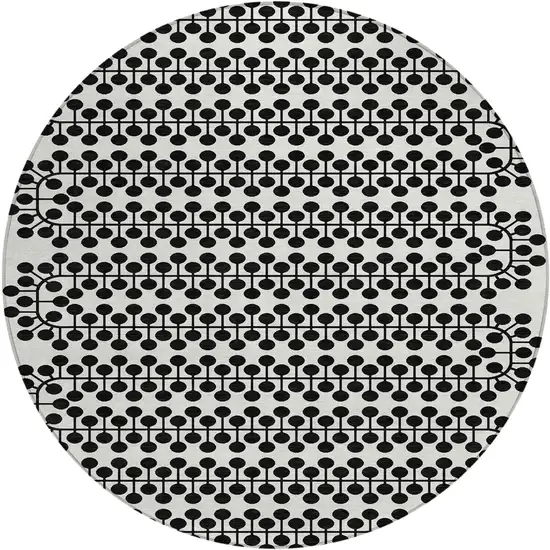 8' Ivory And Black Round Geometric Washable Indoor Outdoor Area Rug Photo 2