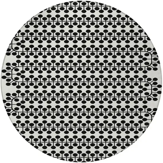 8' Ivory And Black Round Geometric Washable Indoor Outdoor Area Rug Photo 4