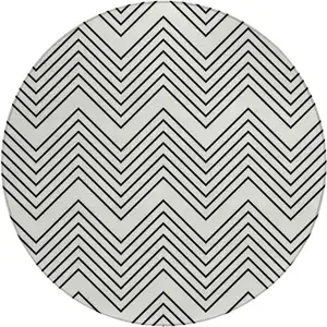 Photo of 8' Ivory And Black Round Geometric Washable Indoor Outdoor Area Rug