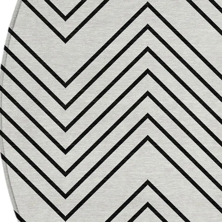 8' Ivory And Black Round Geometric Washable Indoor Outdoor Area Rug Photo 3