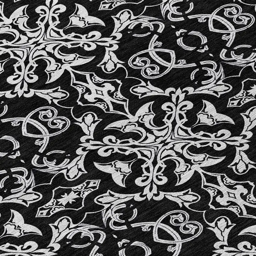 8' Ivory And Black Round Medallion Washable Indoor Outdoor Area Rug Photo 8