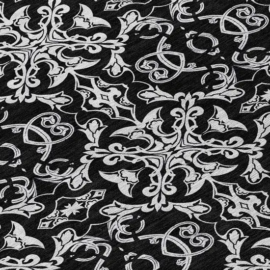 8' Ivory And Black Round Medallion Washable Indoor Outdoor Area Rug Photo 8
