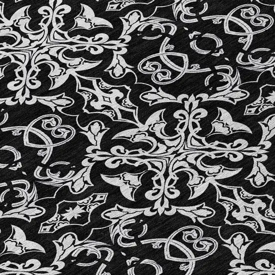 8' Ivory And Black Round Medallion Washable Indoor Outdoor Area Rug Photo 8