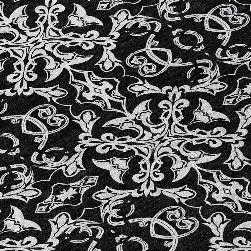 8' Ivory And Black Round Medallion Washable Indoor Outdoor Area Rug Photo 8