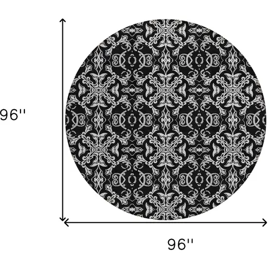 8' Ivory And Black Round Medallion Washable Indoor Outdoor Area Rug Photo 3