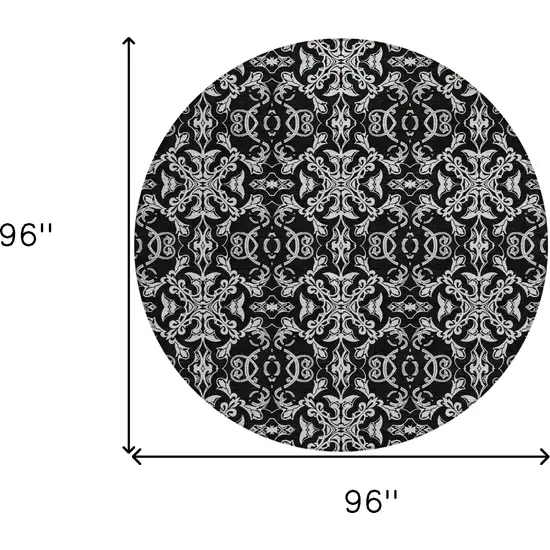 8' Ivory And Black Round Medallion Washable Indoor Outdoor Area Rug Photo 3