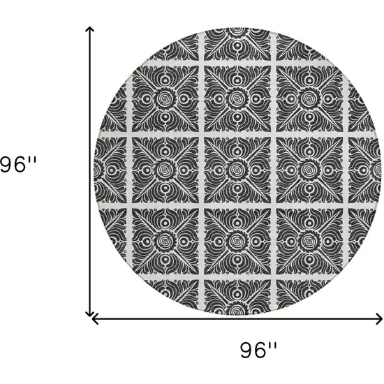 8' Ivory And Black Round Medallion Washable Indoor Outdoor Area Rug Photo 3