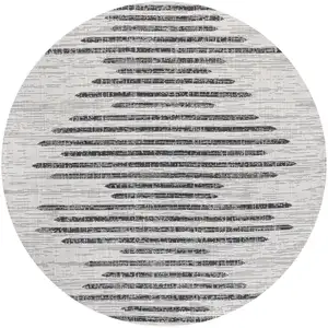 Photo of 5' Ivory And Black Round Striped Indoor Outdoor Area Rug