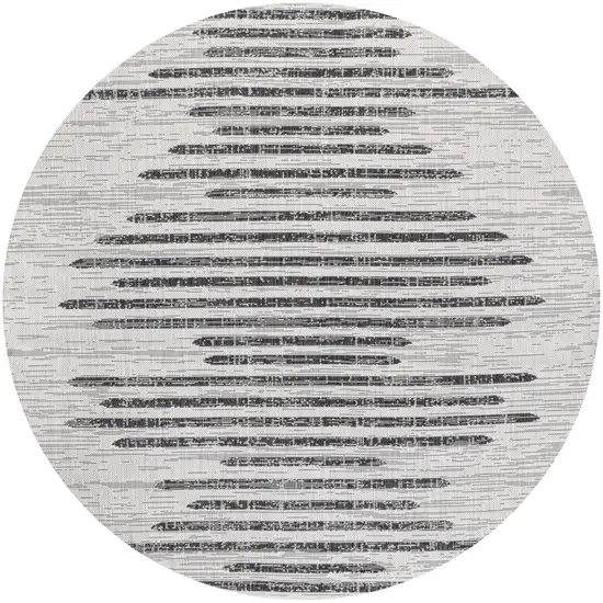 5' Ivory And Black Round Striped Indoor Outdoor Area Rug Photo 1