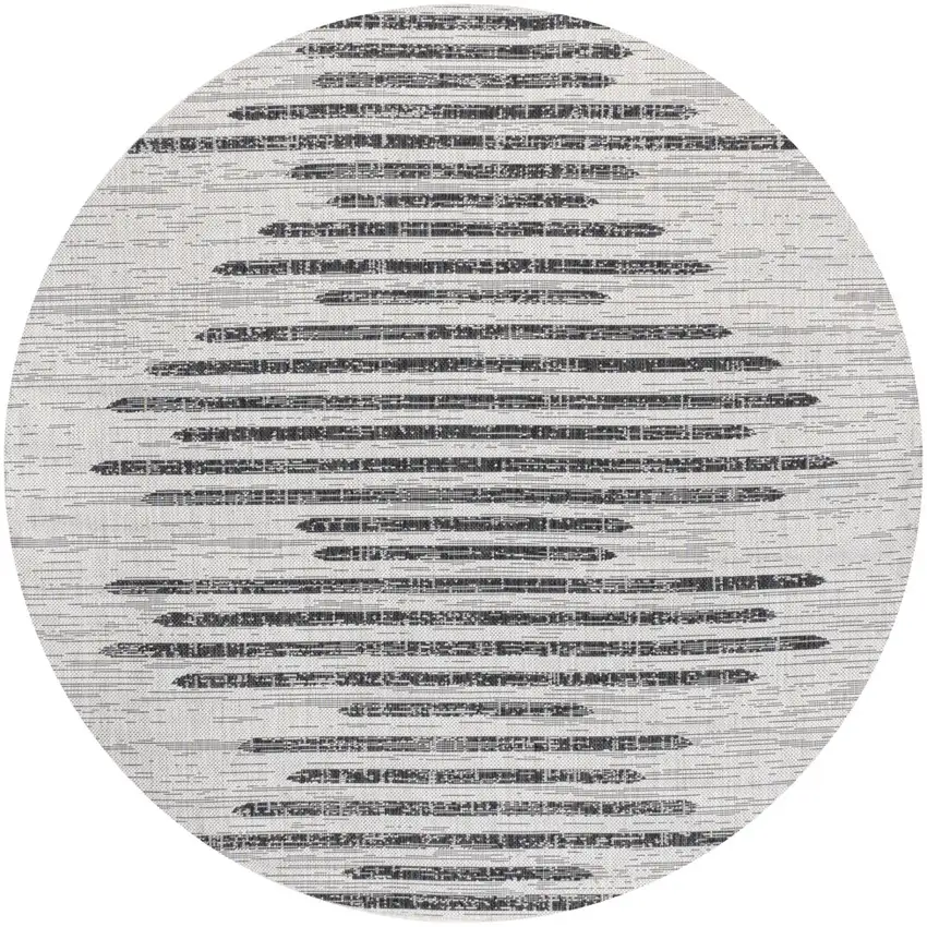 9' Ivory And Black Round Striped Indoor Outdoor Area Rug Photo 1