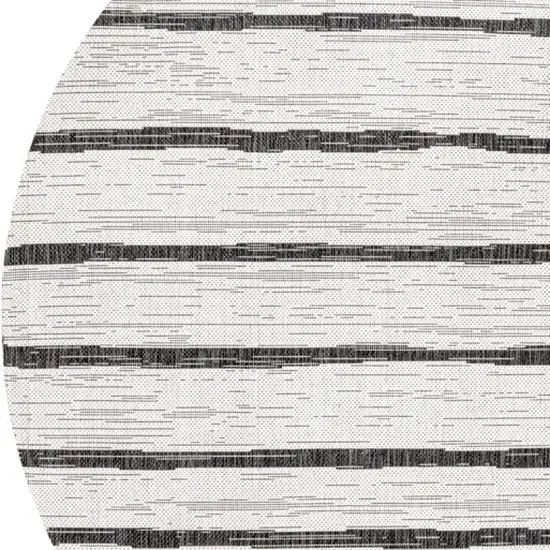 5' Ivory And Black Round Striped Indoor Outdoor Area Rug Photo 2