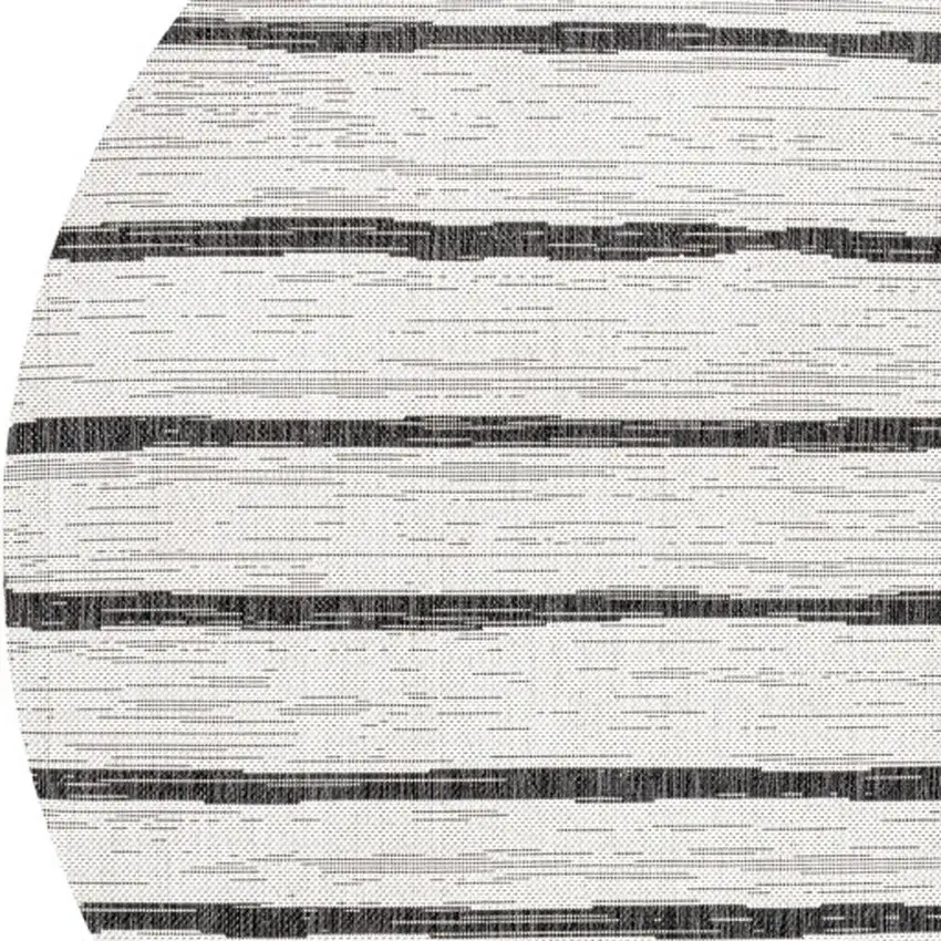 5' Ivory And Black Round Striped Indoor Outdoor Area Rug Photo 2
