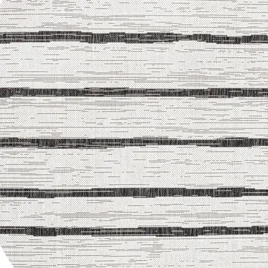6' Ivory And Black Round Striped Indoor Outdoor Area Rug Photo 2