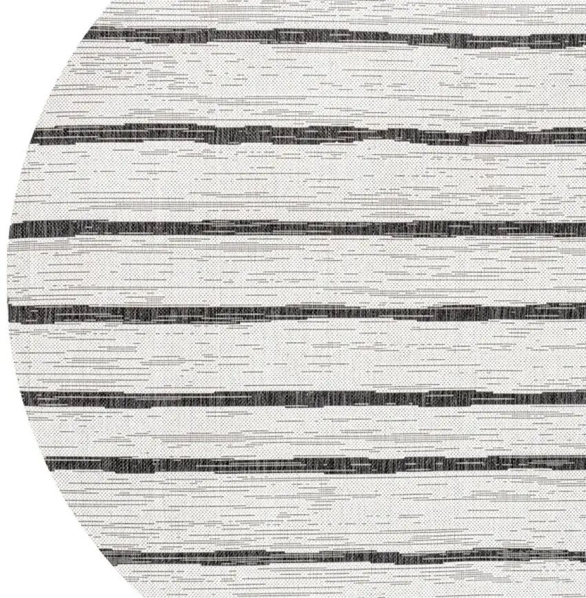 6' Ivory And Black Round Striped Indoor Outdoor Area Rug Photo 3