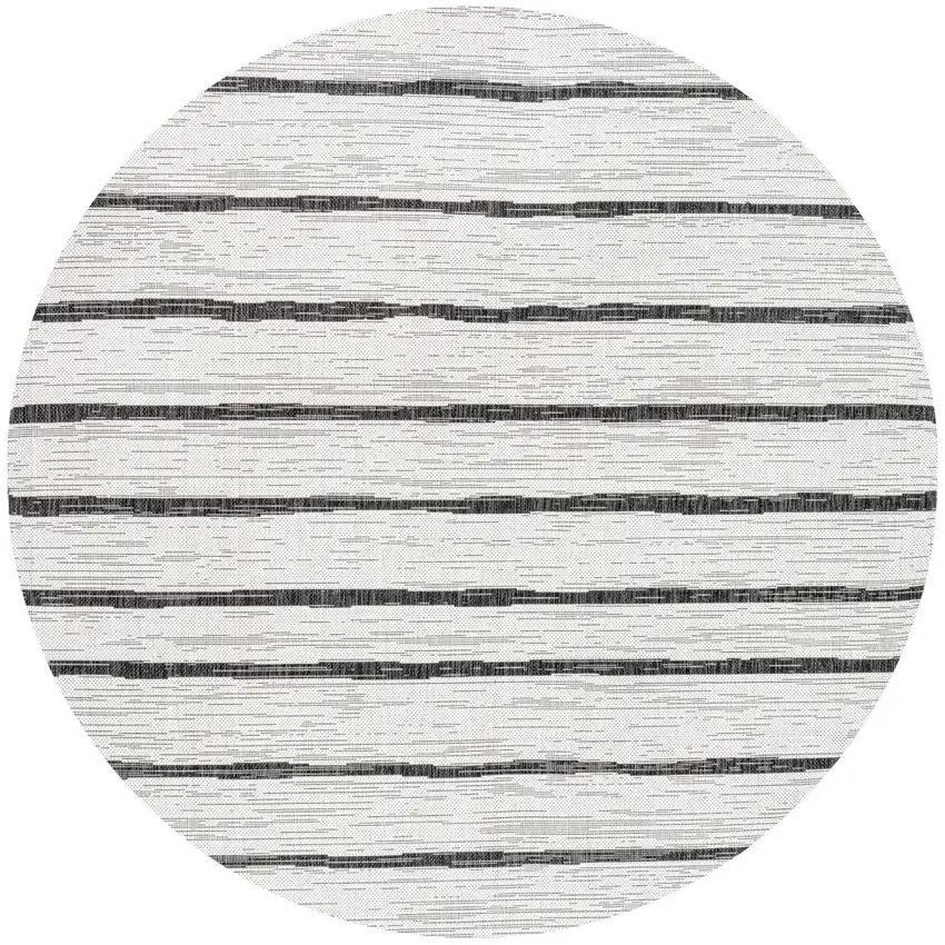 8' Ivory And Black Round Striped Indoor Outdoor Area Rug Photo 1