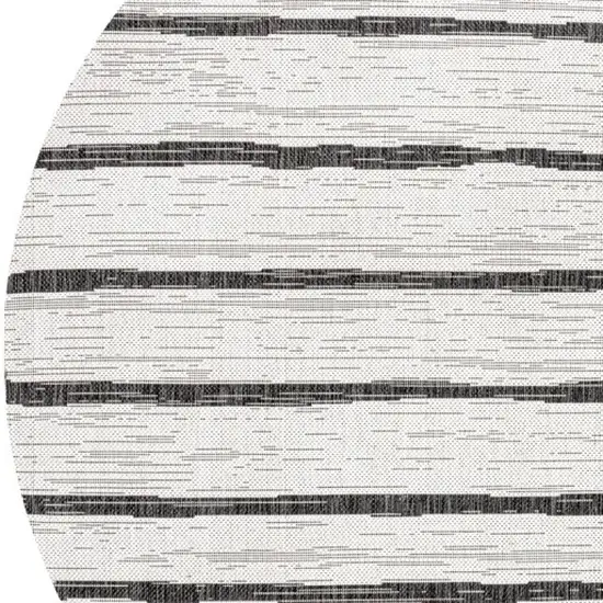 8' Ivory And Black Round Striped Indoor Outdoor Area Rug Photo 2