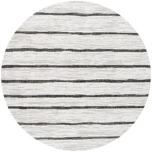 Photo of 9' Ivory And Black Round Striped Indoor Outdoor Area Rug