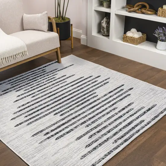 4' Ivory And Black Square Striped Indoor Outdoor Area Rug Photo 4
