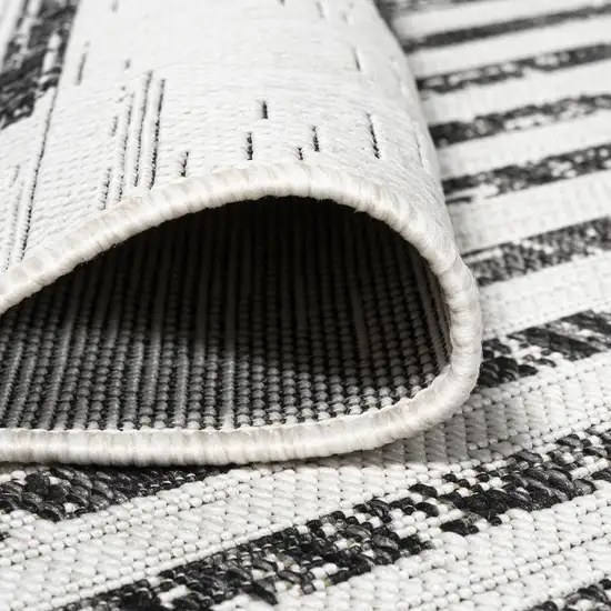 4' Ivory And Black Square Striped Indoor Outdoor Area Rug Photo 9