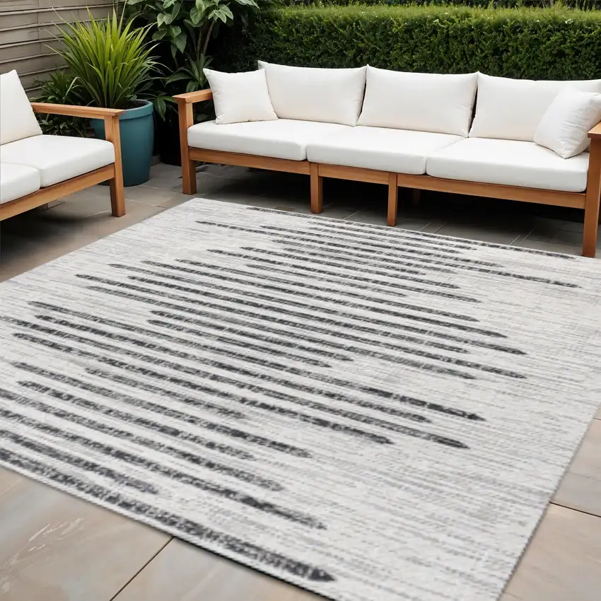 4' Ivory And Black Square Striped Indoor Outdoor Area Rug Photo 1
