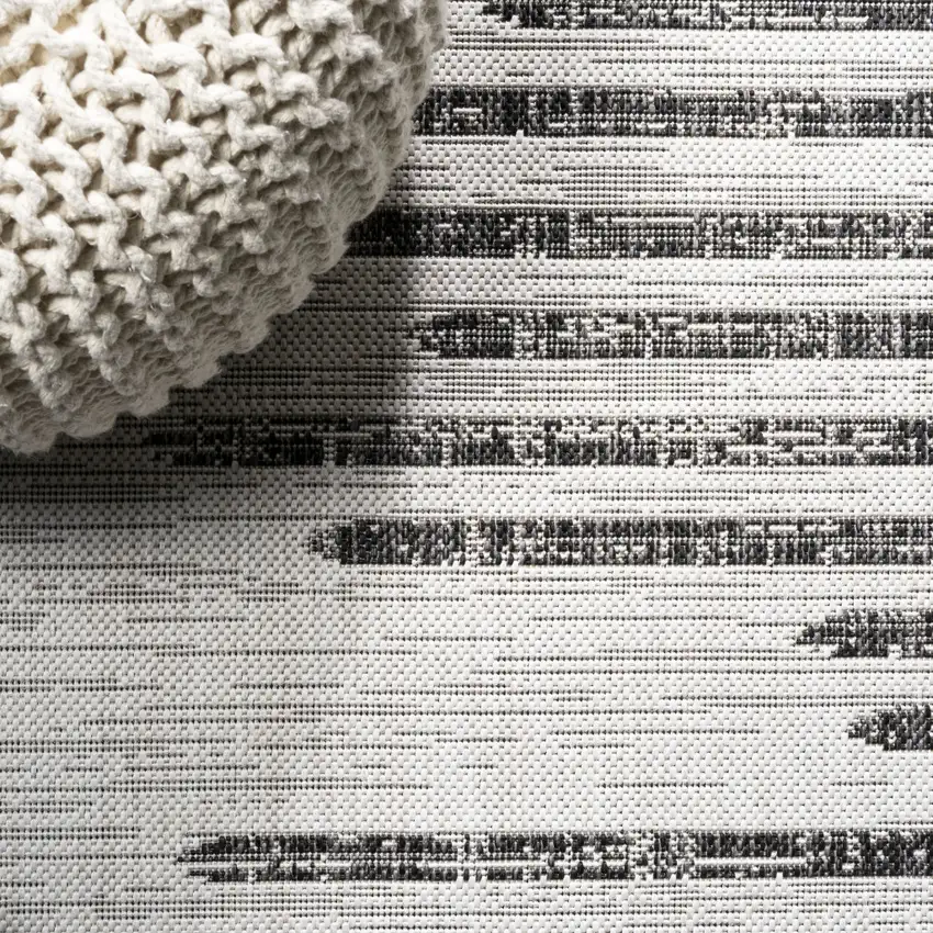 4' Ivory And Black Square Striped Indoor Outdoor Area Rug Photo 8