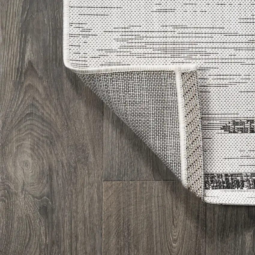 5' Ivory And Black Square Striped Indoor Outdoor Area Rug Photo 7