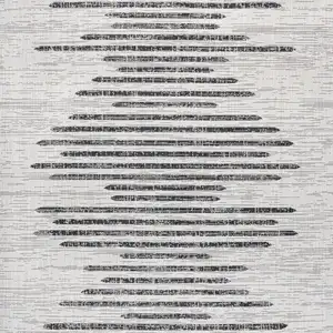 Photo of 5' Ivory And Black Square Striped Indoor Outdoor Area Rug