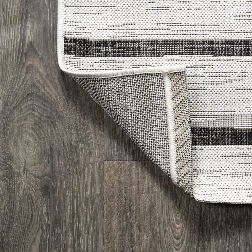 4' Ivory And Black Square Striped Indoor Outdoor Area Rug Photo 7