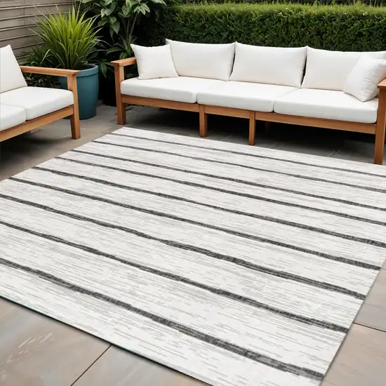 6' Ivory And Black Square Striped Indoor Outdoor Area Rug Photo 1