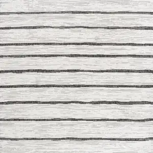 Photo of 6' Ivory And Black Square Striped Indoor Outdoor Area Rug