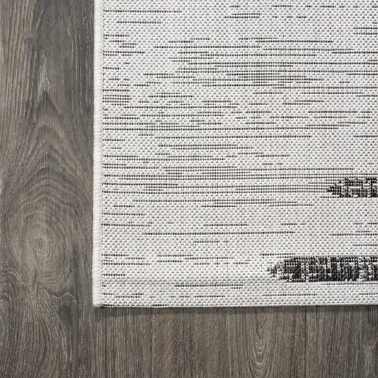 10' Ivory And Black Striped Indoor Outdoor Runner Rug Photo 6